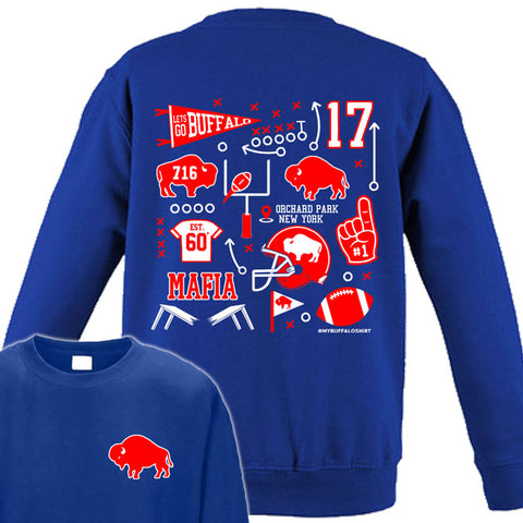 Buffalo Football (ROYAL) Art Collage Adult Unisex CREWNECK