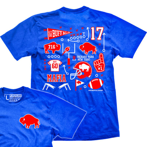 Buffalo Football Art Collage (ROYAL) t-shirt